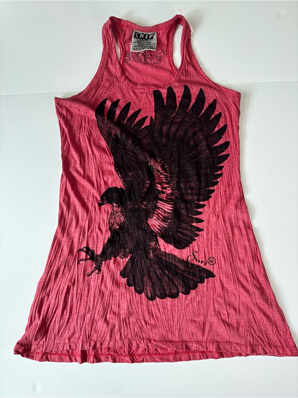 Sure Design Crinkle Cotton Graphic Tank Dress, Red/Black, Women’s Size Medium